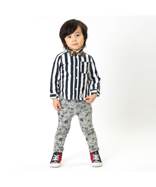F.O.KIDS（エフオーキッズ）の「蝶ネクタイシャツ（シャツ/ブラウス・キッズ・カーキ/インディゴブルー/ストライプ/オフホワイト・140/95/110/80/90/100/120/130）」の6枚目の写真
