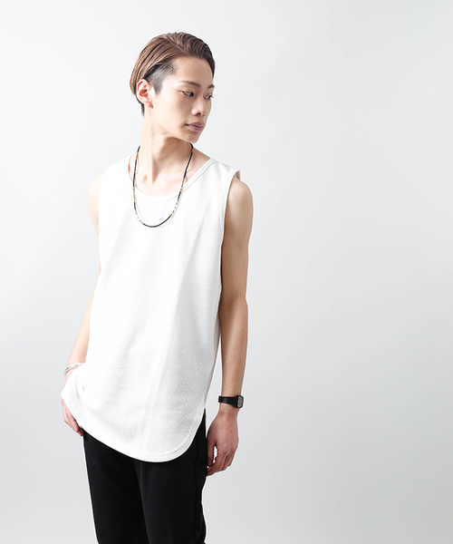 WEGO（ウィゴー）の「WEGO/【WEB限定】ワッフルラウンドロングタンクトップ（タンクトップ・メンズ・ブラック系その他5/杢グレー/ブラック/ホワイト・SMALL/LARGE/MEDIUM）」の22枚目の写真