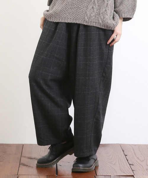 CUBE SUGAR（キューブシュガー）の「ウール9分丈イージーワイドパンツ（その他パンツ・レディース・ブラウン/ストライプ/チェック/チャコール・M）」の4枚目の写真