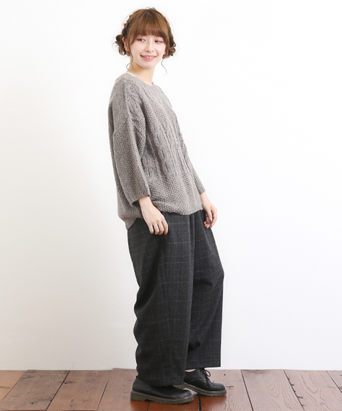 CUBE SUGAR（キューブシュガー）の「ウール9分丈イージーワイドパンツ（その他パンツ・レディース・ブラウン/ストライプ/チェック/チャコール・M）」の10枚目の写真