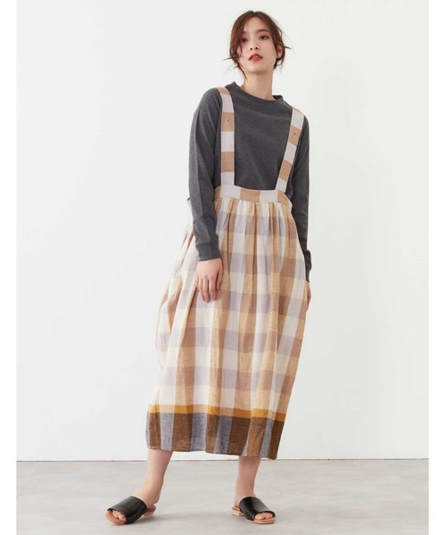 POU DOU DOU（プードゥドゥ）の「リネンコットンパネルチェックジャンスカ（ジャンパースカート・レディース・ネイビー/ピンク/イエロー・3）」の17枚目の写真