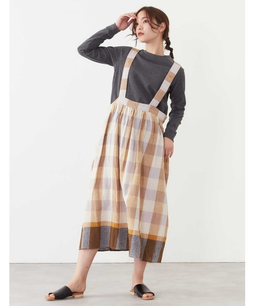 POU DOU DOU（プードゥドゥ）の「リネンコットンパネルチェックジャンスカ（ジャンパースカート・レディース・ネイビー/ピンク/イエロー・3）」の16枚目の写真