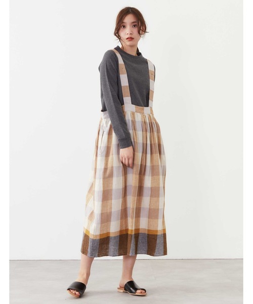 POU DOU DOU（プードゥドゥ）の「リネンコットンパネルチェックジャンスカ（ジャンパースカート・レディース・ネイビー/ピンク/イエロー・3）」の15枚目の写真