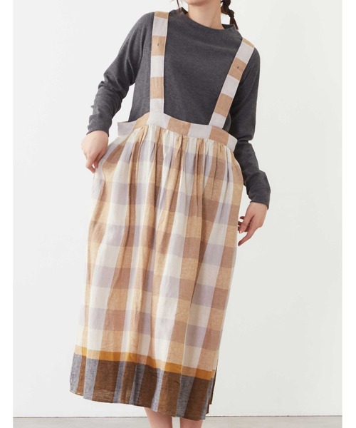 POU DOU DOU（プードゥドゥ）の「リネンコットンパネルチェックジャンスカ（ジャンパースカート・レディース・ネイビー/ピンク/イエロー・3）」の13枚目の写真