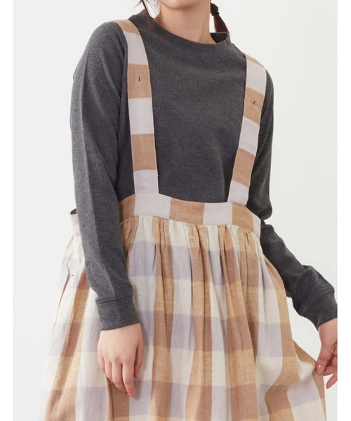 POU DOU DOU（プードゥドゥ）の「リネンコットンパネルチェックジャンスカ（ジャンパースカート・レディース・ネイビー/ピンク/イエロー・3）」の12枚目の写真