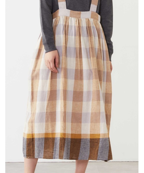 POU DOU DOU（プードゥドゥ）の「リネンコットンパネルチェックジャンスカ（ジャンパースカート・レディース・ネイビー/ピンク/イエロー・3）」の11枚目の写真