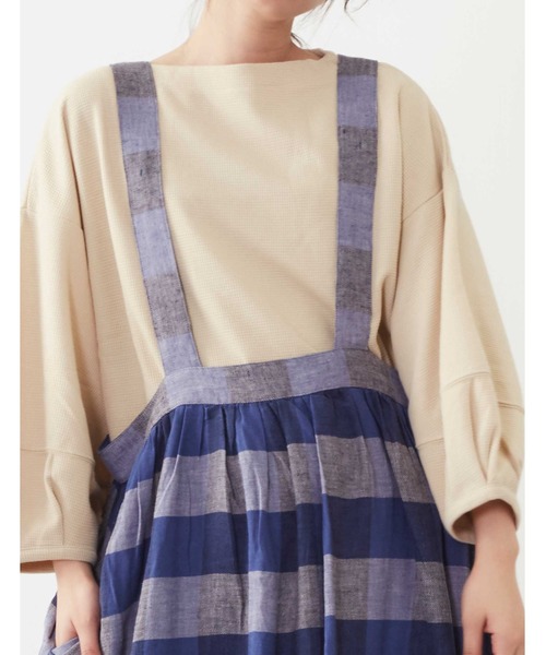 POU DOU DOU（プードゥドゥ）の「リネンコットンパネルチェックジャンスカ（ジャンパースカート・レディース・ネイビー/ピンク/イエロー・3）」の9枚目の写真