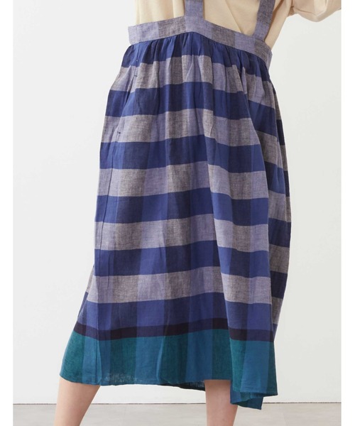 POU DOU DOU（プードゥドゥ）の「リネンコットンパネルチェックジャンスカ（ジャンパースカート・レディース・ネイビー/ピンク/イエロー・3）」の8枚目の写真