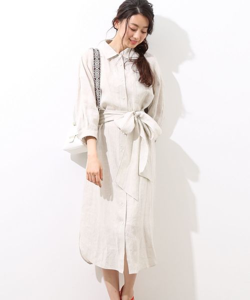 Rope Mademoiselle マドモアゼル ロペ の リネンライクシャツワンピース ワンピース Wear
