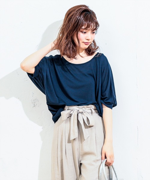 natural couture（ナチュラルクチュール）の「前後２ＷＡＹゆるさらっボーダー（Tシャツ/カットソー・レディース・ネイビー/オフホワイト/その他12/ターコイズブルー・FREE）」の2枚目の写真