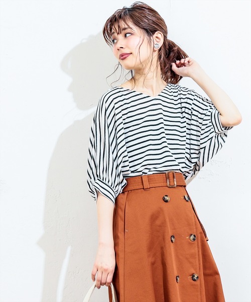 natural couture（ナチュラルクチュール）の「前後２ＷＡＹゆるさらっボーダー（Tシャツ/カットソー・レディース・ネイビー/オフホワイト/その他12/ターコイズブルー・FREE）」の4枚目の写真