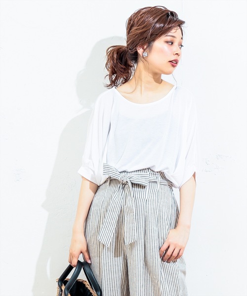 natural couture（ナチュラルクチュール）の「前後２ＷＡＹゆるさらっボーダー（Tシャツ/カットソー・レディース・ネイビー/オフホワイト/その他12/ターコイズブルー・FREE）」の8枚目の写真