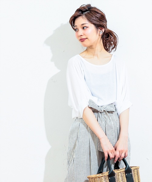 natural couture（ナチュラルクチュール）の「前後２ＷＡＹゆるさらっボーダー（Tシャツ/カットソー・レディース・ネイビー/オフホワイト/その他12/ターコイズブルー・FREE）」の9枚目の写真