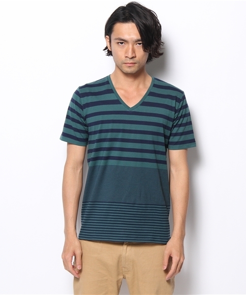 AMERICAN RAG CIE(アメリカンラグシー)の「AMERICAN RAG CIE ランダムピッチボーダーカットソー 108-AOB-M131-CT070∵(Tシャツ/カットソー・メンズ・グリーン系その他/アイボリー/ブルー系その他・1/2)」の4枚目の写真