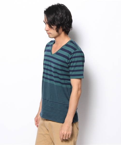 AMERICAN RAG CIE(アメリカンラグシー)の「AMERICAN RAG CIE ランダムピッチボーダーカットソー 108-AOB-M131-CT070∵(Tシャツ/カットソー・メンズ・グリーン系その他/アイボリー/ブルー系その他・1/2)」の5枚目の写真