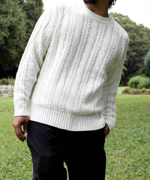 Denime（ドゥニーム）の「ざっくりケーブルクルーネックニット（ニット/セーター・メンズ・ホワイト/ブラック/グレー/オレンジ・SMALL/MEDIUM/LARGE）」の8枚目の写真