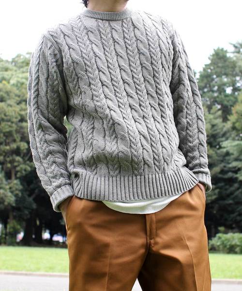 Denime（ドゥニーム）の「ざっくりケーブルクルーネックニット（ニット/セーター・メンズ・ホワイト/ブラック/グレー/オレンジ・SMALL/MEDIUM/LARGE）」の6枚目の写真