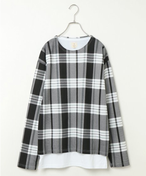 VENCEEXCHANGE（ヴァンスエクスチェンジ）の「ミニ裏毛総柄チェックアンサンブル（Tシャツ/カットソー・メンズ・チャコールグレー/ブラック/ベージュ/ブラウン・M/L）」の3枚目の写真