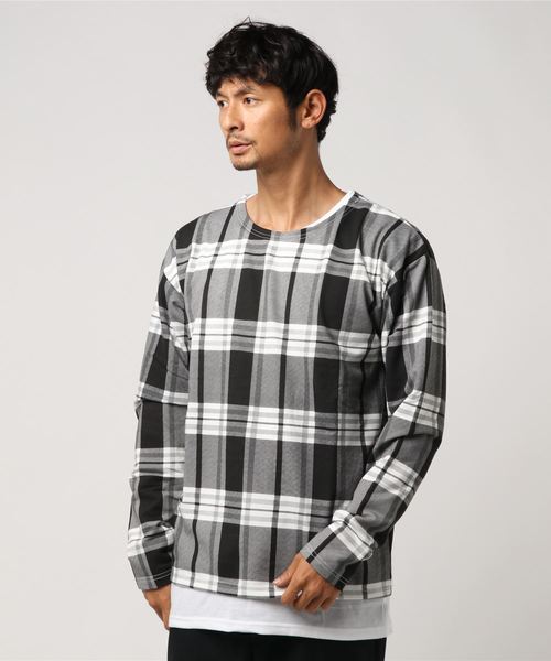 VENCEEXCHANGE（ヴァンスエクスチェンジ）の「ミニ裏毛総柄チェックアンサンブル（Tシャツ/カットソー・メンズ・チャコールグレー/ブラック/ベージュ/ブラウン・M/L）」の8枚目の写真