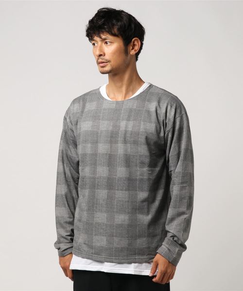 VENCEEXCHANGE（ヴァンスエクスチェンジ）の「ミニ裏毛総柄チェックアンサンブル（Tシャツ/カットソー・メンズ・チャコールグレー/ブラック/ベージュ/ブラウン・M/L）」の9枚目の写真