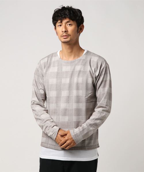 VENCEEXCHANGE（ヴァンスエクスチェンジ）の「ミニ裏毛総柄チェックアンサンブル（Tシャツ/カットソー・メンズ・チャコールグレー/ブラック/ベージュ/ブラウン・M/L）」の10枚目の写真