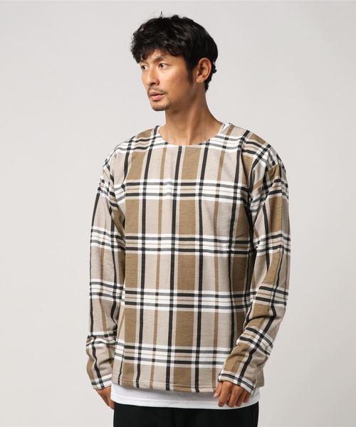 VENCEEXCHANGE（ヴァンスエクスチェンジ）の「ミニ裏毛総柄チェックアンサンブル（Tシャツ/カットソー・メンズ・チャコールグレー/ブラック/ベージュ/ブラウン・M/L）」の11枚目の写真