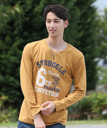 カレッジ ロゴ アメカジ プリント ロングTシャツ