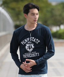 カレッジ ロゴ アメカジ プリント ロングTシャツ