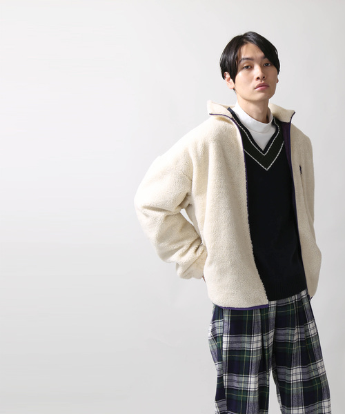 WEGO（ウィゴー）の「WEGO/ボアスタンドブルゾン（ブルゾン・メンズ・ブラック/パープル/アイボリー/キャメル/ネイビー/ライトベージュ・MEDIUM/LARGE/SMALL）」の8枚目の写真