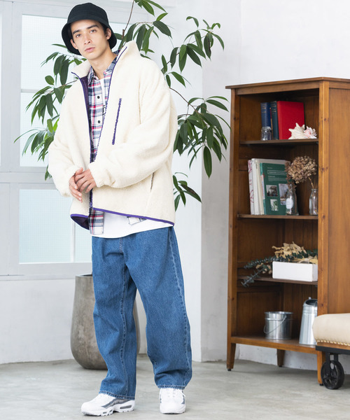 WEGO（ウィゴー）の「WEGO/ボアスタンドブルゾン（ブルゾン・メンズ・ブラック/パープル/アイボリー/キャメル/ネイビー/ライトベージュ・MEDIUM/LARGE/SMALL）」の20枚目の写真