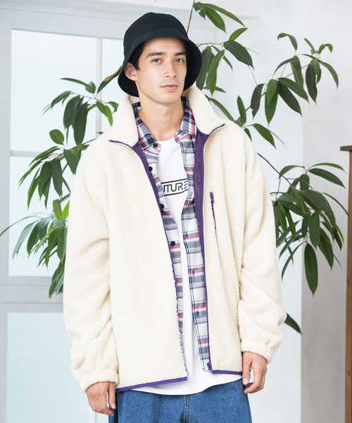 WEGO（ウィゴー）の「WEGO/ボアスタンドブルゾン（ブルゾン・メンズ・ブラック/パープル/アイボリー/キャメル/ネイビー/ライトベージュ・MEDIUM/LARGE/SMALL）」の18枚目の写真