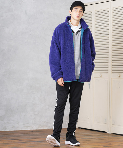 WEGO（ウィゴー）の「WEGO/ボアスタンドブルゾン（ブルゾン・メンズ・ブラック/パープル/アイボリー/キャメル/ネイビー/ライトベージュ・MEDIUM/LARGE/SMALL）」の21枚目の写真