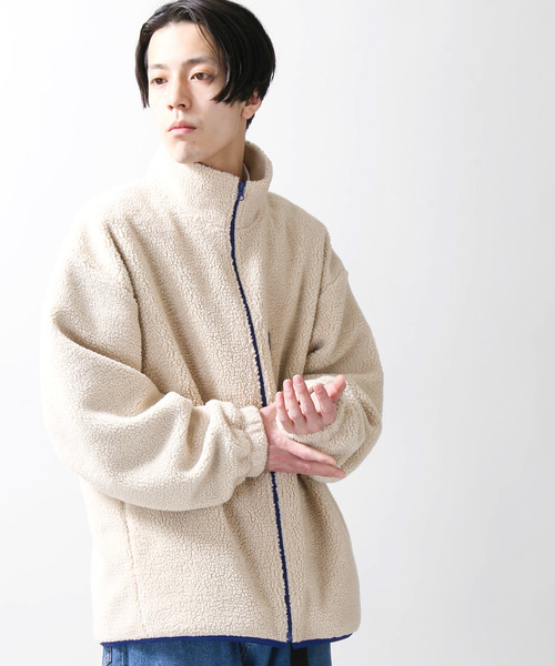 WEGO（ウィゴー）の「WEGO/ボアスタンドブルゾン（ブルゾン・メンズ・ブラック/パープル/アイボリー/キャメル/ネイビー/ライトベージュ・MEDIUM/LARGE/SMALL）」の4枚目の写真