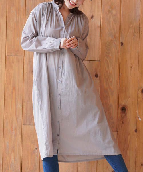 rps（アールピーエス）の「衿ギャザーシャツワンピース（ワンピース・レディース・ブラック/グレー/オフホワイト/グリーン・M）」の3枚目の写真