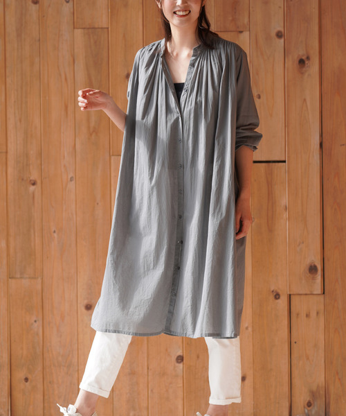 rps（アールピーエス）の「衿ギャザーシャツワンピース（ワンピース・レディース・ブラック/グレー/オフホワイト/グリーン・M）」の4枚目の写真