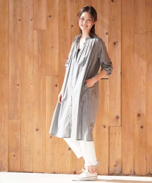 rps（アールピーエス）の「衿ギャザーシャツワンピース（ワンピース・レディース・ブラック/グレー/オフホワイト/グリーン・M）」の11枚目の写真