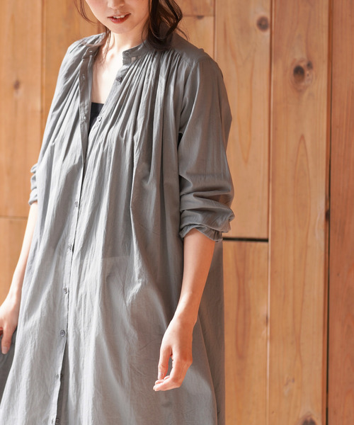 rps（アールピーエス）の「衿ギャザーシャツワンピース（ワンピース・レディース・ブラック/グレー/オフホワイト/グリーン・M）」の10枚目の写真