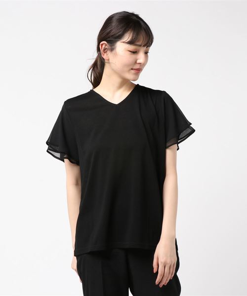 EVLOVE(イヴロヴ)の「接触冷感 袖シフォンプルオーバー(Tシャツ/カットソー・レディース・ブラック/ネイビー/ピンク・13号/15号)」の6枚目の写真