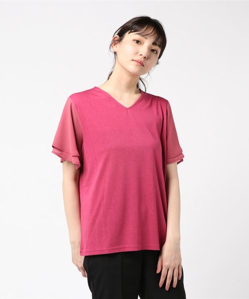 EVLOVE(イヴロヴ)の「接触冷感 袖シフォンプルオーバー(Tシャツ/カットソー・レディース・ブラック/ネイビー/ピンク・13号/15号)」の8枚目の写真