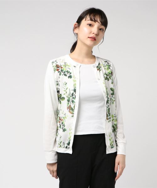 salle de bal（サルデバル）の「【For the people/フォーザピープル】　オリジナルリーフプリントｘ80/2 TRプレシャススムース　AOD（カーディガン/ボレロ・レディース・ブラック/ネイビー/オフホワイト・FREE）」の2枚目の写真