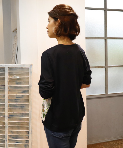 salle de bal（サルデバル）の「【For the people/フォーザピープル】　オリジナルリーフプリントｘ80/2 TRプレシャススムース　AOD（カーディガン/ボレロ・レディース・ブラック/ネイビー/オフホワイト・FREE）」の7枚目の写真