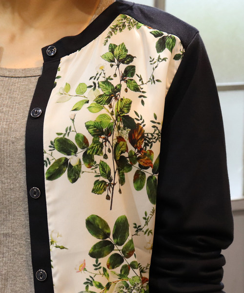 salle de bal（サルデバル）の「【For the people/フォーザピープル】　オリジナルリーフプリントｘ80/2 TRプレシャススムース　AOD（カーディガン/ボレロ・レディース・ブラック/ネイビー/オフホワイト・FREE）」の6枚目の写真