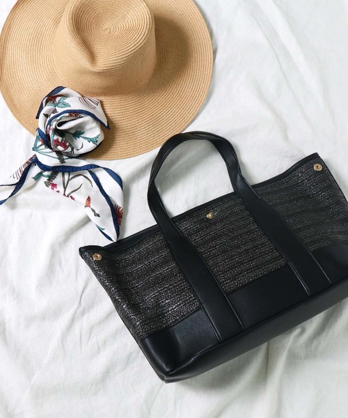 HER CLOSET(ハークローゼット)の「【HER CLOSET】サマーコンビトードバッグ(トートバッグ・レディース・ブラック/ブラウン/アイボリー・FREE)」の2枚目の写真
