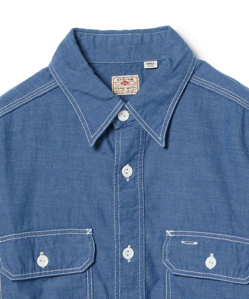 SUGAR CANE（シュガーケーン）の「SUGAR CANE / VAT DYE シャンブレー ワークシャツ ＜MEN＞（シャツ/ブラウス・メンズ・ブルー・SMALL/MEDIUM/X-LARGE）」の4枚目の写真