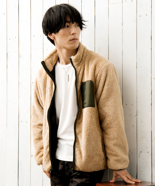 TopIsm(トップイズム)の「スタンドネックシャギーボアジャケット(ブルゾン)」|ベージュ