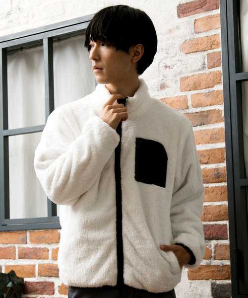 TopIsm(トップイズム)の「スタンドネックシャギーボアジャケット(ブルゾン)」|オフホワイト