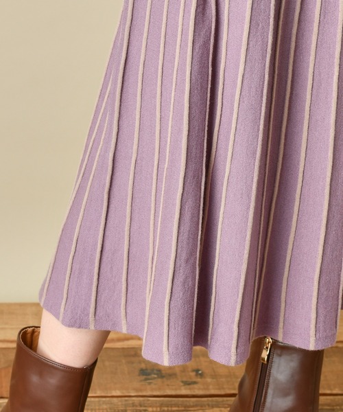natural couture（ナチュラルクチュール）の「配色プリーツボウタイニットワンピース（ワンピース・レディース・ブラウン/ベージュ/サックスブルー/ラベンダー・FREE）」の16枚目の写真
