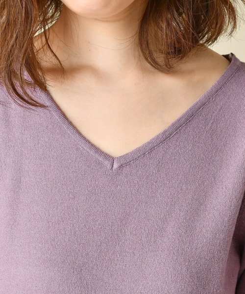 natural couture（ナチュラルクチュール）の「配色プリーツボウタイニットワンピース（ワンピース・レディース・ブラウン/ベージュ/サックスブルー/ラベンダー・FREE）」の8枚目の写真