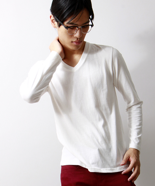 WEGO（ウィゴー）の「WEGO/ソフトタッチVネックTシャツ（Tシャツ/カットソー・メンズ・ホワイト/ブラック/杢グレー/ブルー・LARGE/MEDIUM）」の2枚目の写真