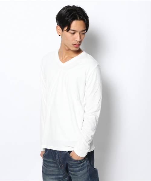 WEGO（ウィゴー）の「WEGO/ソフトタッチVネックTシャツ（Tシャツ/カットソー・メンズ・ホワイト/ブラック/杢グレー/ブルー・LARGE/MEDIUM）」の11枚目の写真